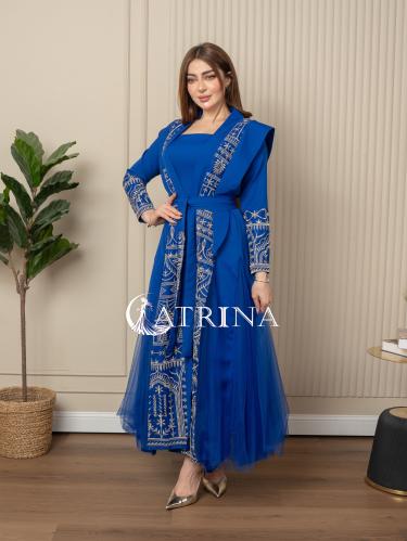 جلابية باربي ازرق مطرز ذهبي