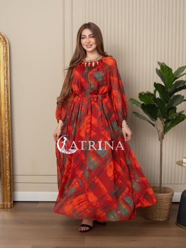 فستان نسائي مشجر احمر فضفاض.