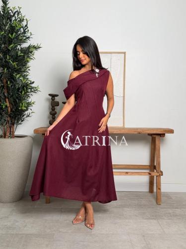 فستان سهرة أنيق بتصميم كتف واحد – لون خمري