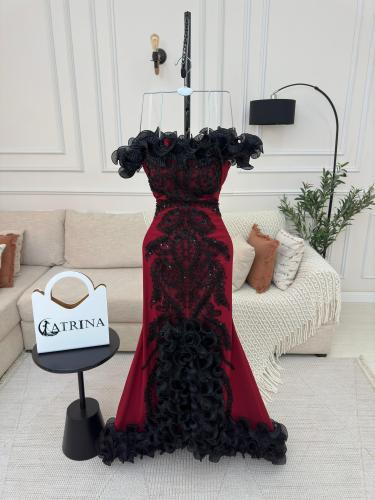 فستان سهرة برقندي ملكي ..