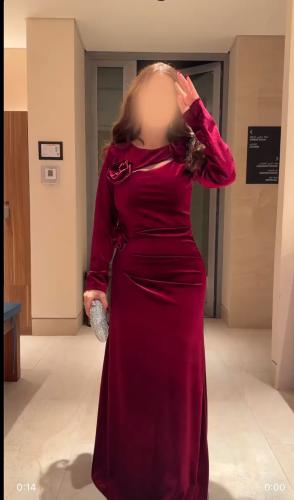 فستان احمر مخمل كوري ناعم قماش فخم مرا