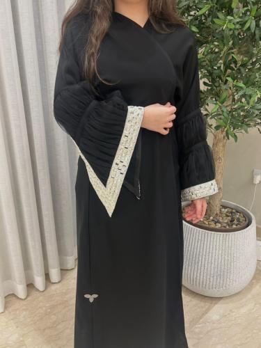 Elegant black abaya with mirror embroidery