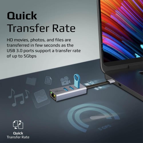 بروميت - محول USB-C مع محول إيثرنت يحتوى على 3 منا...