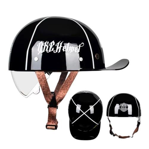 خوذة كاب اسود مع نظارة شفافة