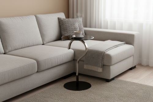 طاولة خدمه زجاج فضي قاعدة رخام أسود