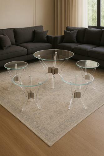 طقم طاولات قهوةوشاهي 5قطعة زجاج مع قواعد اكريلك