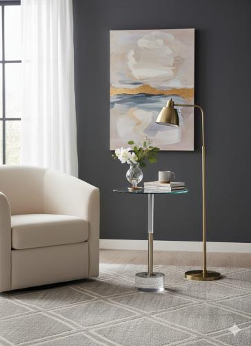 طاولة خدمه زجاج أبيض فضي قاعدة أكريليك