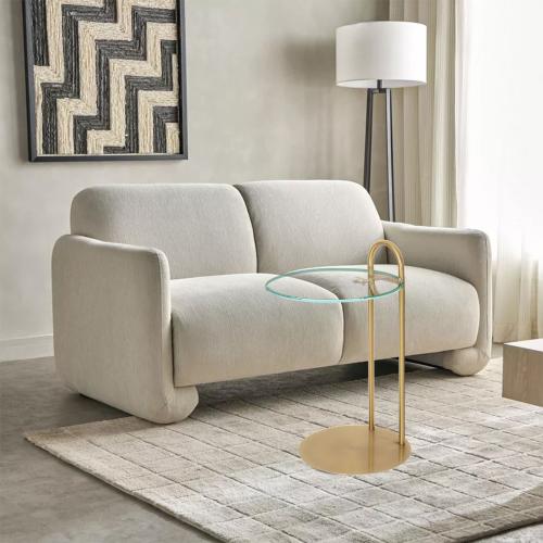 طاولة خدمه ذهبي قاعدة حديد ذهبي سطح زجاجي شفاف