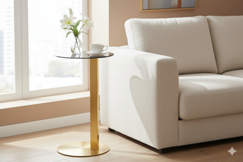 طاولة خدمه ذهبي قاعدة حديد ذهبي سطح زجاجي أسود