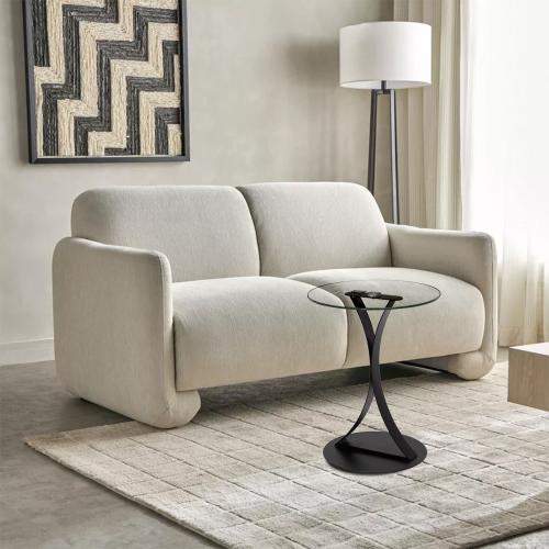 طاولة خدمه أسود قاعدة حديد أسود سطح زجاجي شفاف