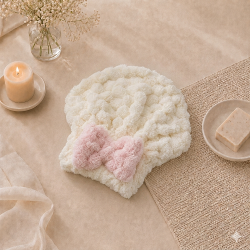 Cloudy hair hat (off-white with pink bow) from Rob...