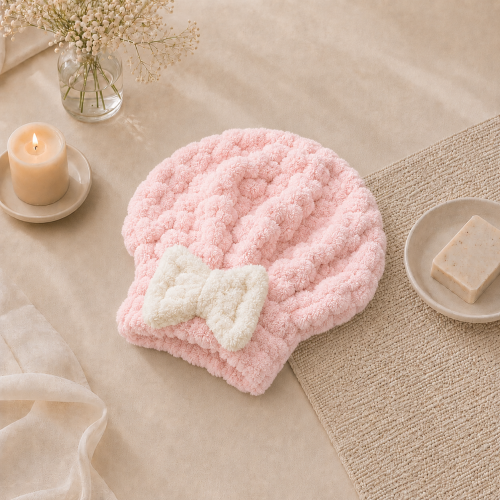 Cloudy hair hat (pink with a bow off white) from R...