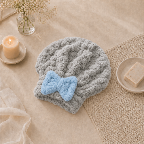 Cloudy hair hat (gray with blue bow) from Robchi