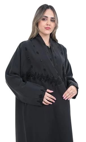 عباية لف بتطريز خرز على شكل أوراق نباتية 1345401
