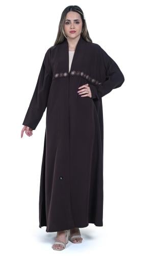 عباية لف بتطريز زهور باللون البني 1341020