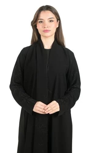 عباية لف مطرزة بخطوط فنية على الواجهة والأكمام 1377001