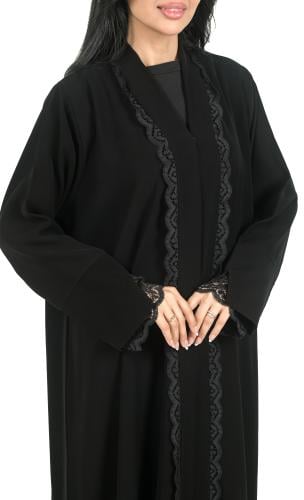 عباية مزينة بدانتيل أنيق على الواجهة والأكمام 1382501