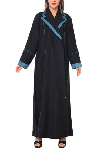 عبايةكريب واقف ياقة بلون سماوي 1100001