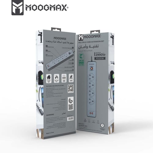 توصيل كهربائية 4 منافذ مع منافذ شحن 20 واط من موج...