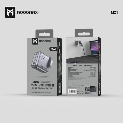 شاحن موج ماكس بقوة 65 واط – 3 منافذ Type-C بتقنية...