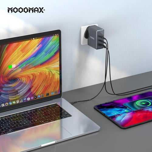 شاحن جداري عالمي - 3 منافذ type C ومنفذين USB من م...