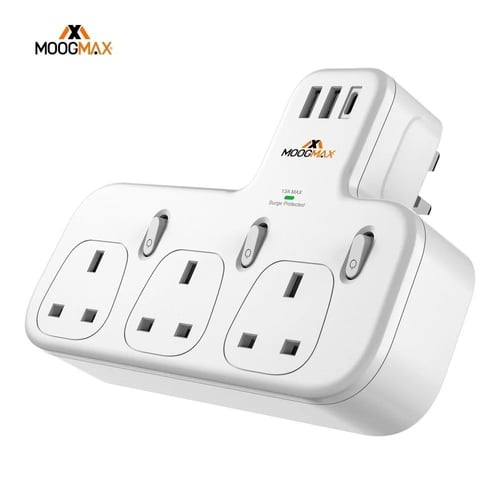 فيش جداري 3 مقابس ومنفذين USB من موج ماكس