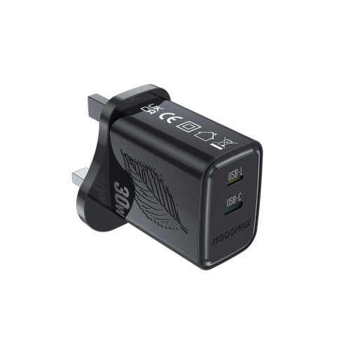 شاحن ذكي جداري بتقنية GAN اسود من موج ماكس