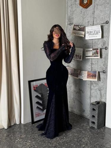 فستان مخملي كحلي انيق