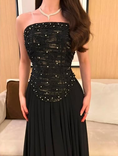 فستان سهرة شيفون اسود انيق