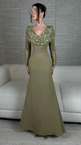 فستان سهرة زيتي فخم