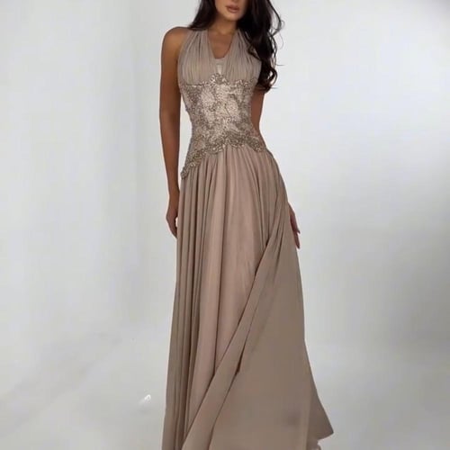 فستان سهره سكني كتف تطريز خصر