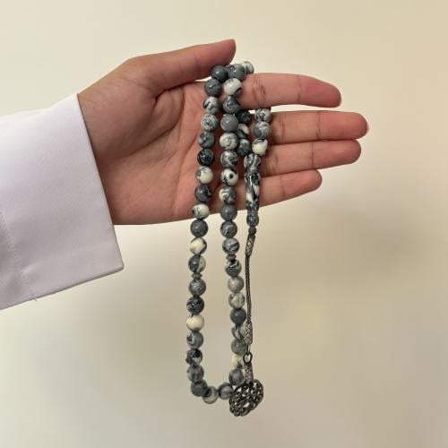 سبحة بكلايت رمادي مموج طربزونة فضة