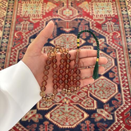 سبحة زعفراني فواح عسلي شفاف شكة أخضر