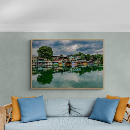 لوحة فنية بحيرة وبيوت - صورة (112)