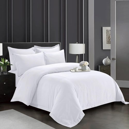 بيت لحاف 6 قطع نفرين ساده مقلم فندقي