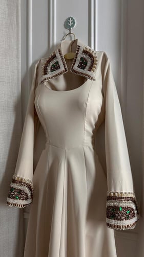 فستان سهرة أوف وايت A-Line تطريز يدوي