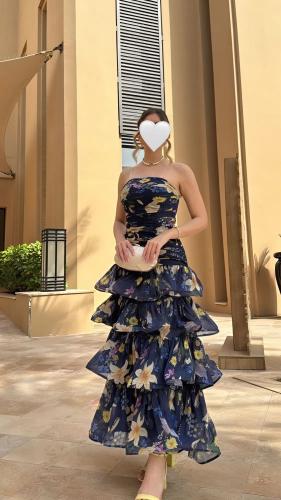 فستان ناعم سترابلس جورجيت برنت كحلي وأسود