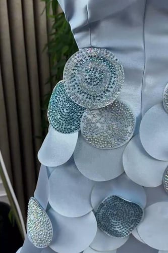 فستان سهره توب مزين بالفصوص لون سماوي