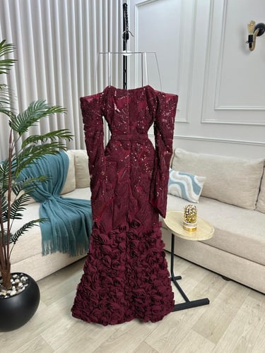 فستان سهرة أوف شولدر بورود مطرزة