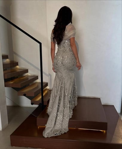 فستان سواريه دانتيل مطرز بورود