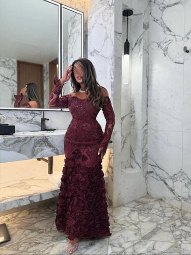 فستان سهرة أوف شولدر بورود مطرزة