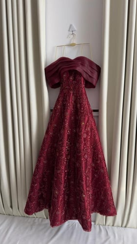 فستان سهرة تفته مطرزة أوف شولدر