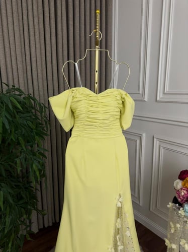 فستان سهرة ناعم ليموني بورود