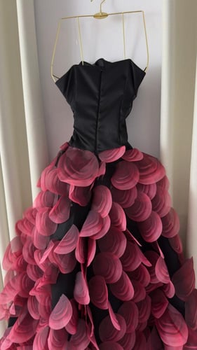 فستان كب أنيق بلون أسود مع تدرج وردي فاتن بتصميم د...