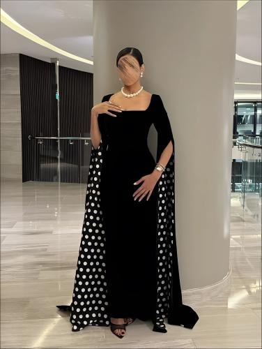فستان سهرة أسود كاب شيفون منقط