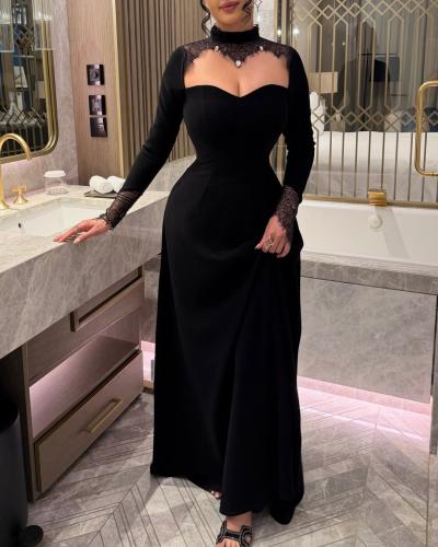 فستان سهرة أسود كريب أوف شولدر دانتيل