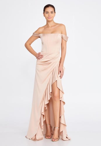 Off Shoulder Maxi Satin Column Regular Wedding Gue...