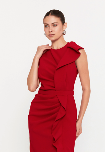 Sleeveless Midi Viscose Column Regular Evening Dre...