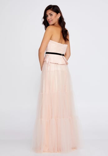 Strapless Maxi Tulle Column Regular Prom Dress PAU...