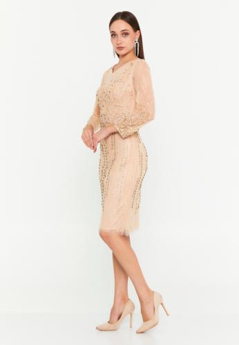 Long Sleeve Midi Tulle Column Regular Evening Dress MTC5180